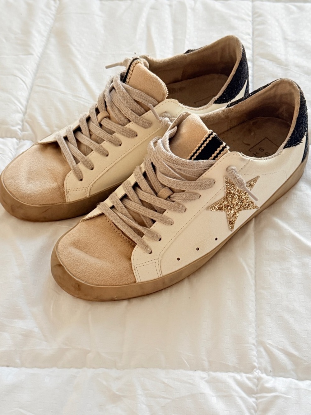 ShuShop Pamela gold and black glitter sneakers with suede